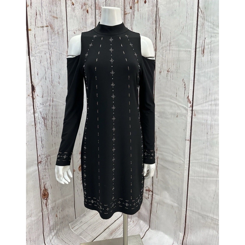 White House Black Market Black Embellished Cold Shoulder Dress Size Extra Large